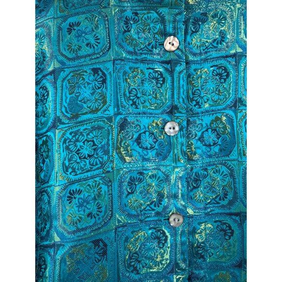 Chicos Turquoise & Gold Button-Up Silk Blend Jacket - Size 1 or U.S. 8 Asian Ins - Picture 7 of 7